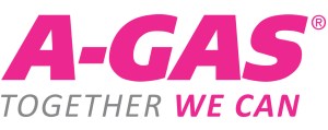 Logo di A-GAS con il testo 'TOGETHER WE CAN' in rosa e grigio.